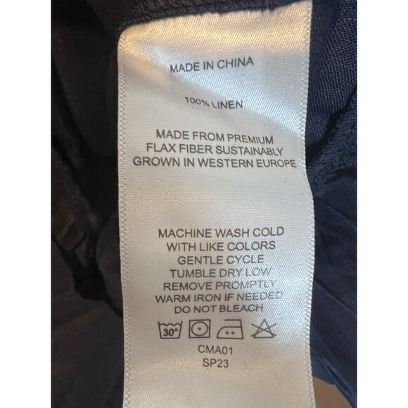 Quince 100% European Linen Smocked Mini Dress Large Navy Blue Puff Sleeves - Picture 9 of 10